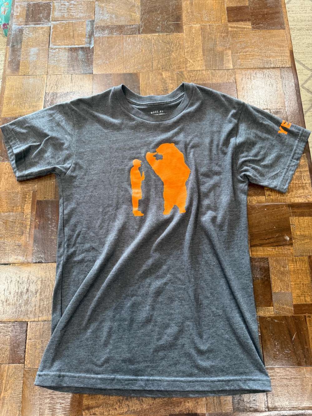 Yeti Men's Charcoal Gray Short-Sleeve Tee with Orange Bear Graphic